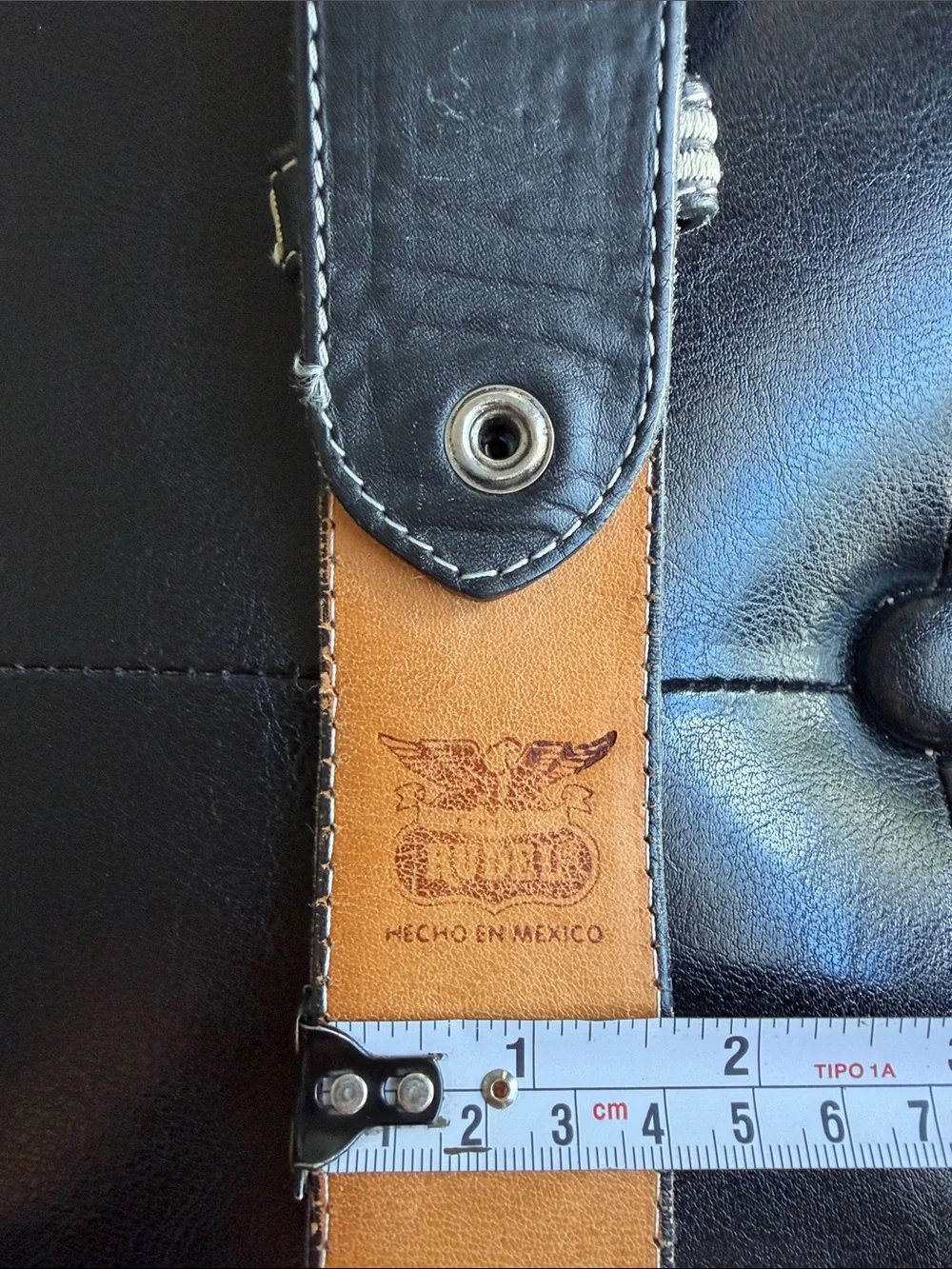 Black Embroidered Leather Men's Belt with Cream Stitching.34